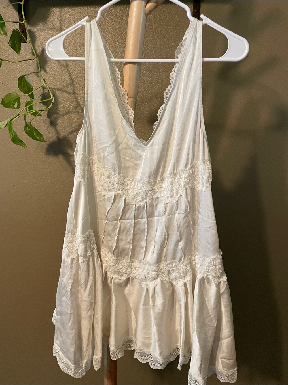 NWT Free People Cream Lace-Trim V-Neck Mini Dress - Picture 5 of 7